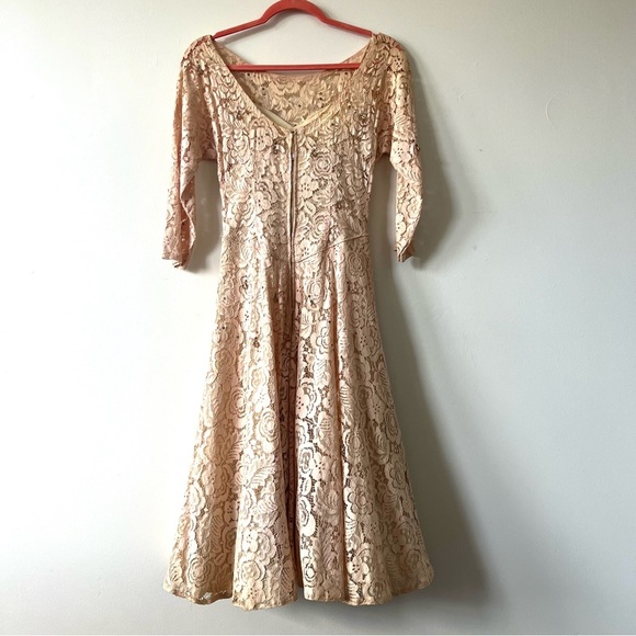 Vintage 50s Lace Gown, David Hart, Rhinestone Shell Embellishment, Small - Picture 5 of 14